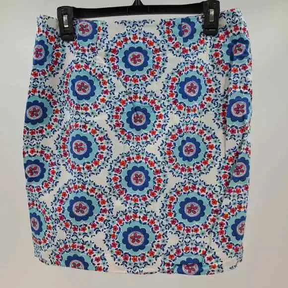 Talbots 8 Petite Skirt Geometric Print Teal Pencil Happy Bright Bold Red 8P Y2K - Picture 6 of 6